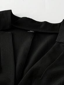 SHEIN LUNE Hơn Chất rắn Nút phía trước áo - màu đen - Xem 3