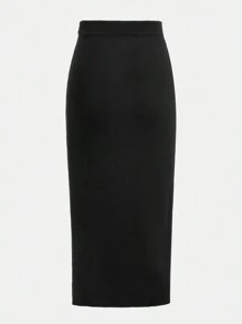 SHEIN Teenage Girls' Knitted Sweater Skirt With Elastic Waistband - Black - View 2