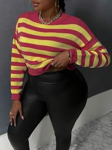 Slaydiva Plus Striped Pattern Drop Shoulder Sweater - Multicolor - View 4