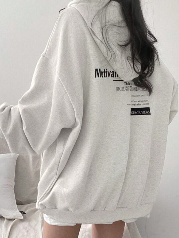 Slogan Graphic Drop Shoulder Oversized Hoodie,Long Sleeve Tops