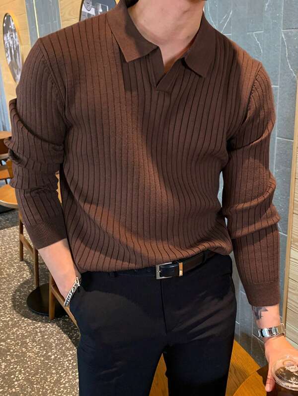 DAZY Men Solid Ribbed Knit Fall Brown Sweater