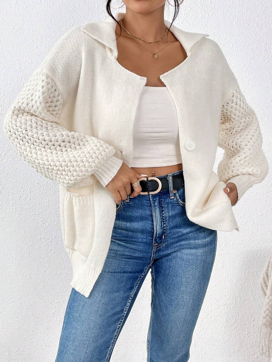 SHEIN Frenchy Dual Pocket Drop Shoulder Duster Cardigan - Beige - View 1