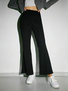 SHEIN EZwear High Waist Flare Leg Trousers - Black - View 1