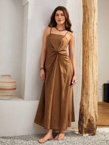 Bohemela Twist Front Cami Dress - Apricot - View 7