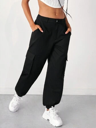 Pantalones cónicos con bolsillo con solapa con cremallera