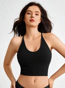 Ocili Leisure Seamless Back Cross Racerback Tank Top - Black - View 1