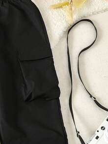 SHEIN Cô gái Tween Túi nắp bên cạnh Quần Cargo - màu đen - Xem 5