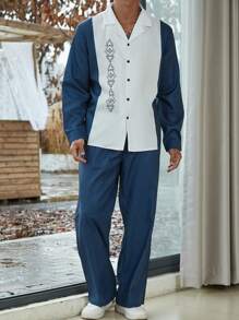 Manfinity Homme Men Plus Graphic Print Colorblock Shirt & Pants - Multicolor - View 3