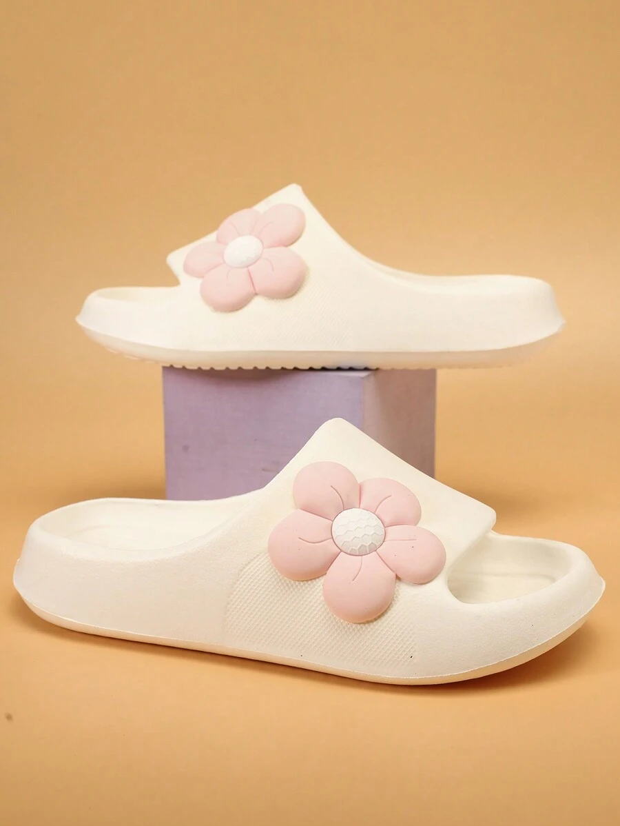 Toddler/Kids Foamed Slide Slippers, Minimalist Anti-Slip Soft Bottom Strap Casual Floral Lightweight House Sandals For Girls