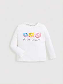 SHEIN Đứa bé gái 2 Miếng Donut & Đồ họa Khẩu hiệu Áo thun - trắng - Xem 5