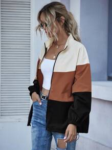 SHEIN LUNE Colourblock Zip-Up Windbreaker Jacket - Multicolor - View 3