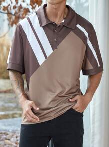 Manfinity Homme 男款大尺碼拼色寬鬆 Polo 衫 - 棕色 - 查看 1