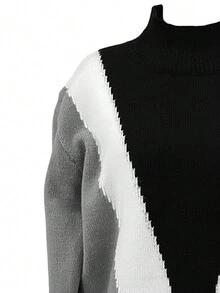 Color Block Mock Neck Sweater - Grey - View 4