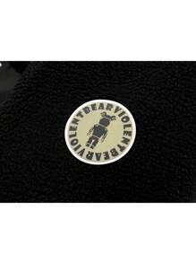 Men's Letter Printed Fleece Drawstring Hooded Padded Coat - Black - View 5