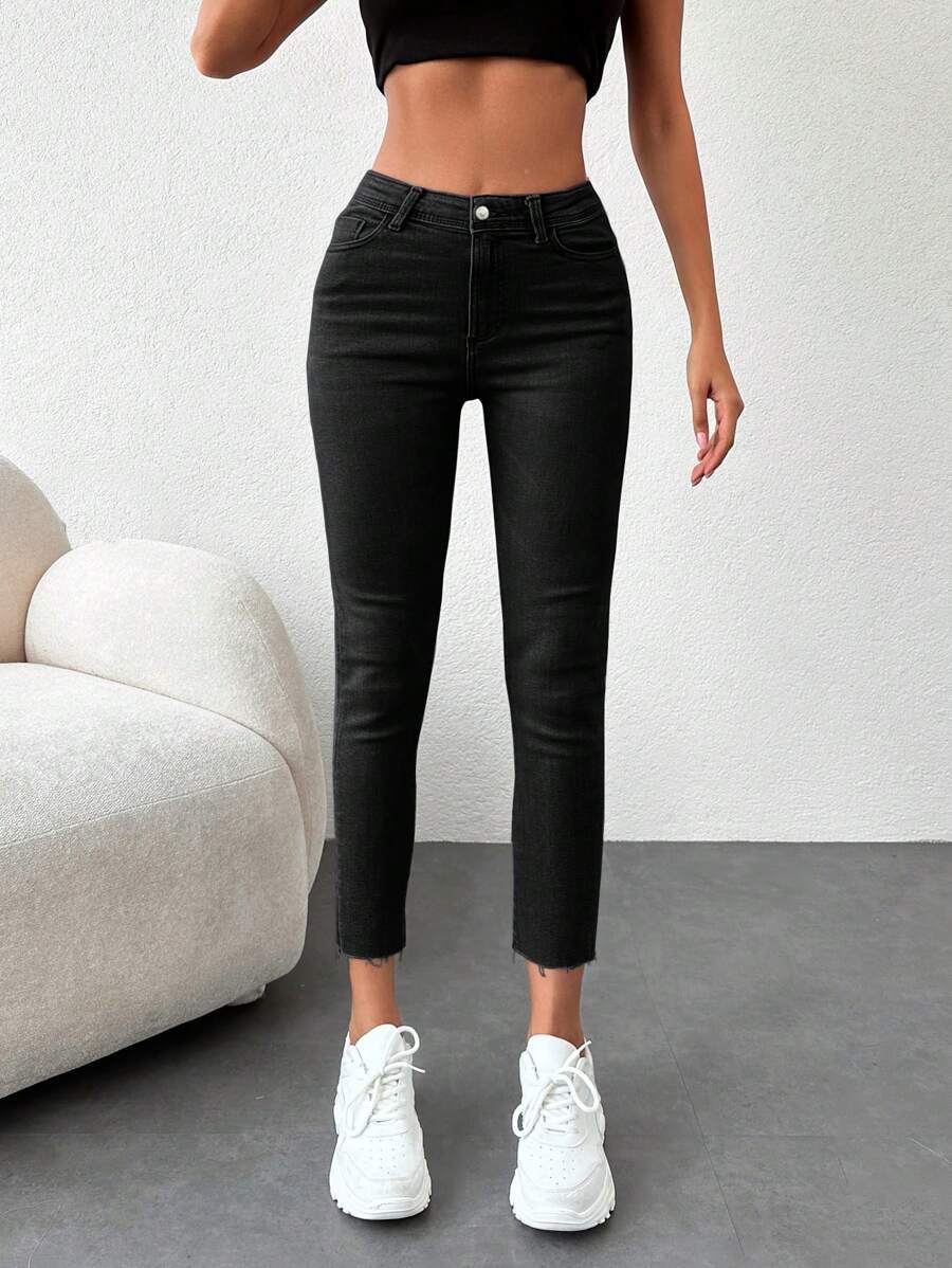 RueChic High Waisted Skinny Jeans - Black - View 1