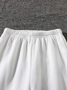 Sparklyn 少女两件套纯色弹力腰带保暖内衬运动裤，时尚秋冬款 - 黑與白 - 查看 5