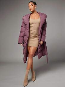 SHEIN BAE Đỏ  Dài Áo lông Jacket  áo Đối với Giáng sinh Mùa Đông Buổi tiệc - Gỗ đỏ - Xem 7