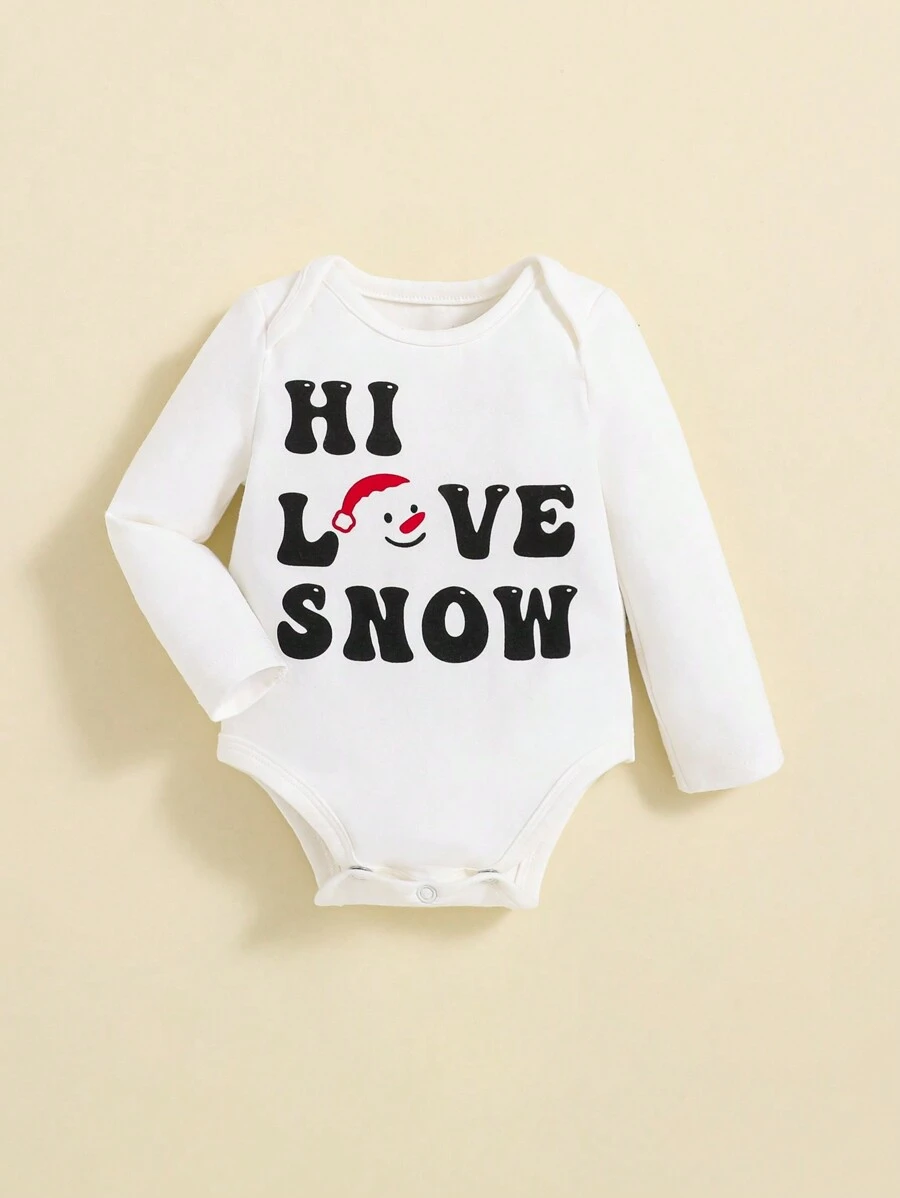 SHEIN Newborn Baby Boys' Long Sleeve Shoulder Overlap Bodysuit With Letter Pattern - White - View 1