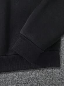 Men's Hooded Sweatshirt With Crane And Text Printed Design - Black - View 5