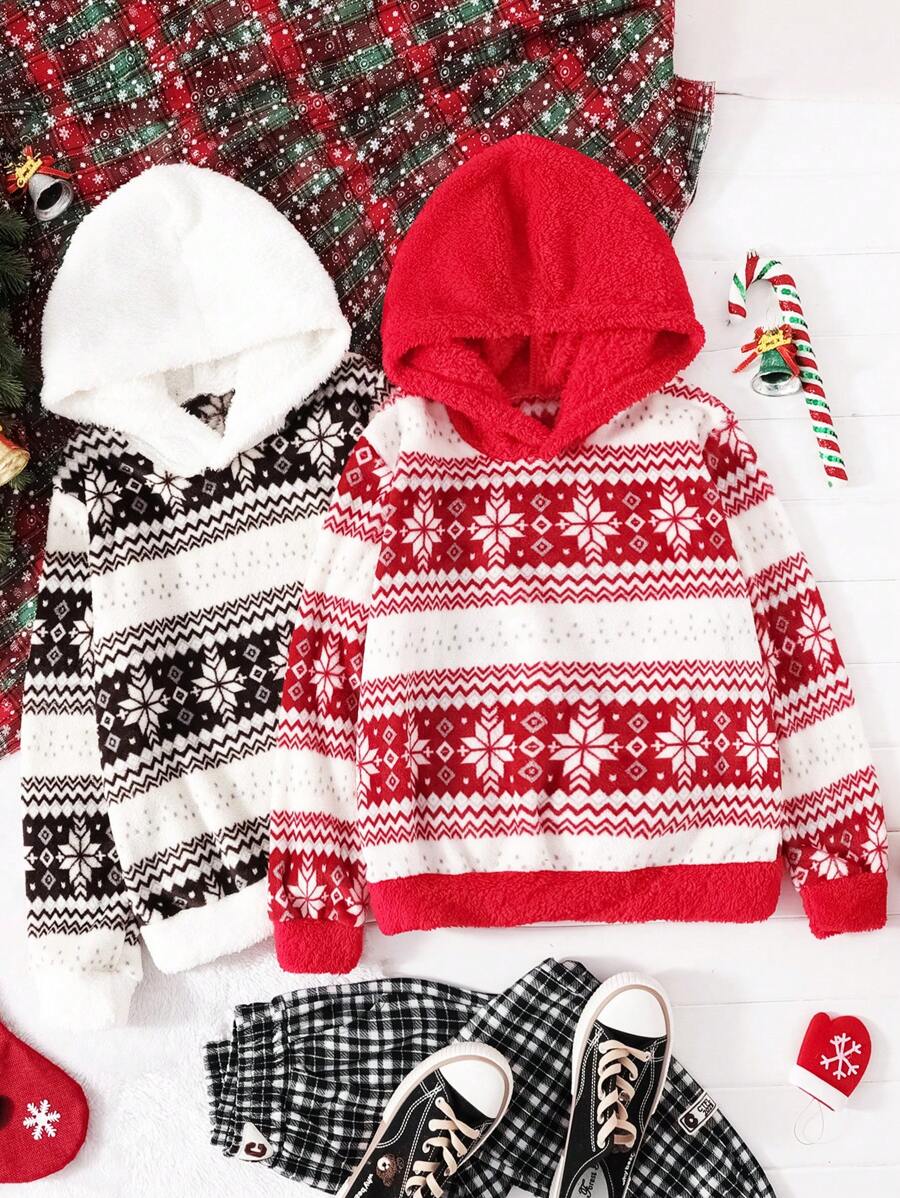 SHEIN Tween Girl 1pc Geo Print Hoodie - Multicolor - View 1