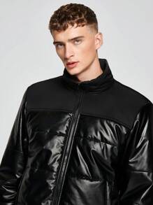 Manfinity VCAY Chaqueta casual tipo plumas con cremallera y manga larga, talla grande para hombre