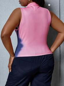 Maweii Plus Graphic Print Mock Neck Tank Top - Pink - View 4