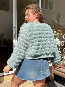SHEIN MOD Plus Solid Fuzzy Jacket