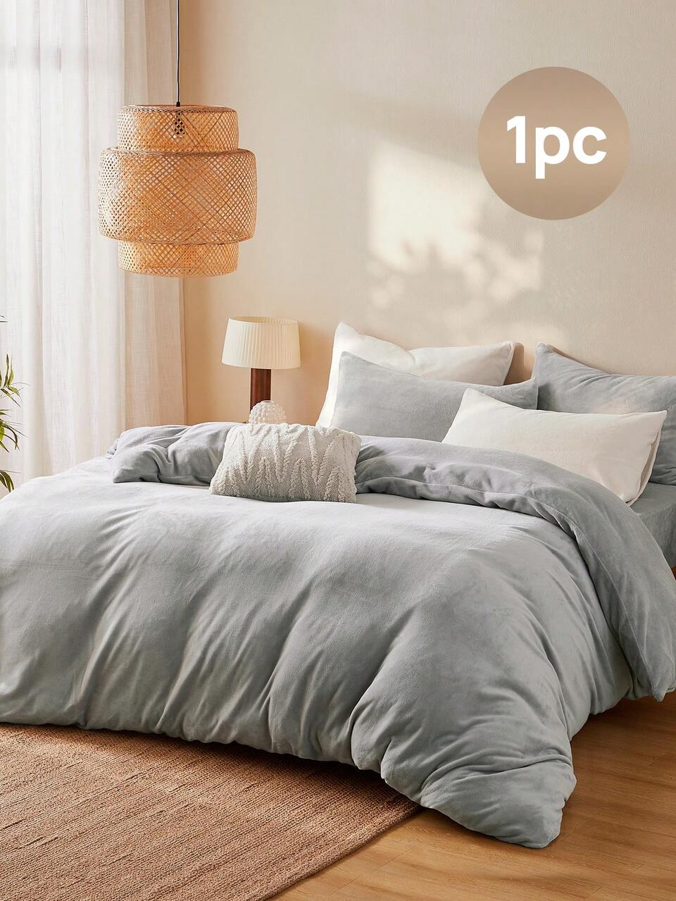 1pc Soft & Cozy Super Plush Duvet Cover Without Pillowcase, Antistastic Fuzzy Comforter Cover With Zipper Closure And Coner Ties,Grey