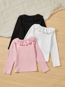 SHEIN Leap Crew Young Girl 3pcs Ruffle Trim Tee - Multicolor - View 2