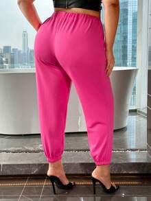 SHEIN X GiudiceGirls Plus Drawstring Waist Sweatpants - Hot Pink - View 2