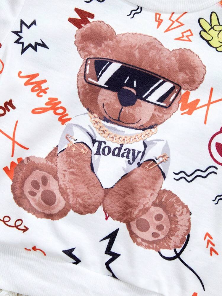 Baby Boy Bear Print Sweatshirt & Patched Pocket Pants