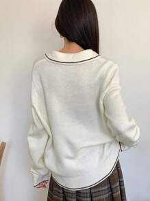 DAZY Viền tương phản Thả vai Áo len - Màu be - Xem 2