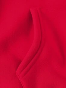 INAWLY 口号图案袋鼠口袋保暖内衬抽绳连帽衫 LOVE YOU MORE，长袖上衣 - 紅色 - 查看 4