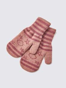 SHEIN 1pair Warm Knitted Gloves With Pentagram Jacquard Pattern