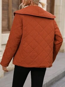 SHEIN Clasi Women's Turn-Down Collar Zipper Front Padded Padded Coat Clothes Winter With Diagonal Pockets Fall Cloth For Women - Rust Brown - View 2