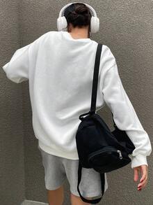 Dazy Star Letter Graphic Drop Shoulder Sweatshirt - White - View 2