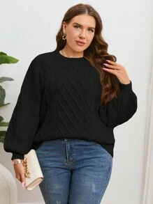 SHEIN Essnce Plus Cable Knit Drop Shoulder Sweater - Black - View 1