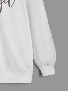 SHEIN EZwear Plus Heart & Slogan Graphic Drop Shoulder Drawstring Hoodie