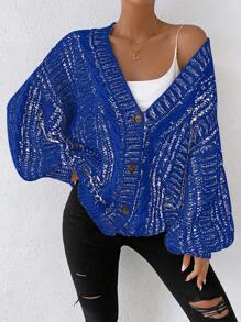 Chiquease 段染落肩袖前紐扣開襟衫 - 藍色 - 查看 7