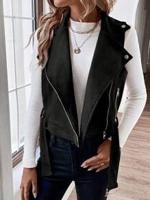 SHEIN Frenchy Dây kéo Thắt lưng Áo khoác vest - màu đen - Xem 3