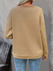 SHEIN LUNE Slogan Graphic Drop Shoulder Sweatshirt Pullover Fall Sweatshirt - Khaki - View 2