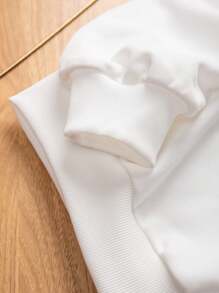 青少年女孩字母圖案落肩袖連帽衫&喇叭褲 - 紅色 - 查看 4