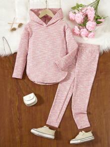 SHEIN Ragazza Tween Maglietta e Leggings space dye con cappuccio