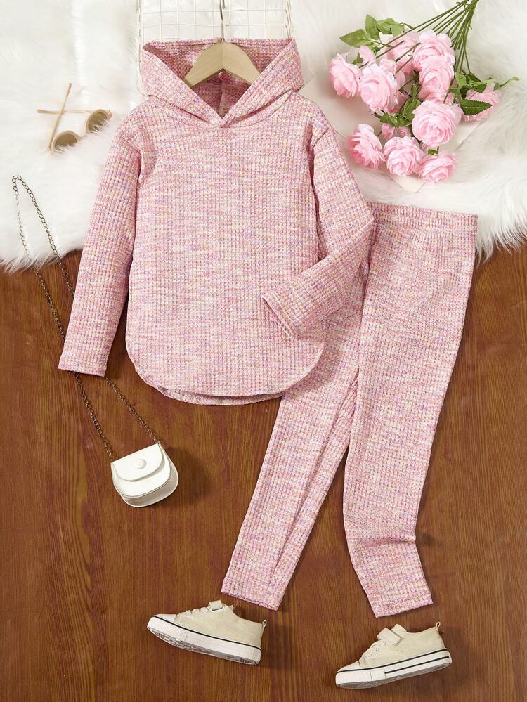 2pcs/Set Tween Girls Hooded Loose Top And Leggings Set