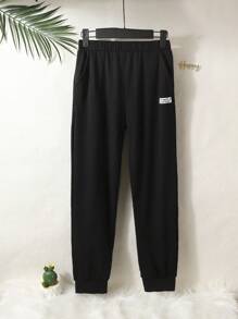 男孩黑色字母貼片舒適家居褲