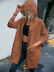 SHEIN LUNE 字母与心形图案落肩连帽开衫 - 棕色 - 查看 4