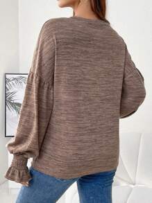 SHEIN Maternity Marled Knit Flounce Sleeve Tee - Brown - View 2