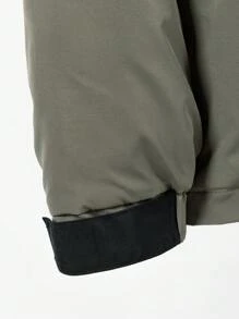 Manfinity Hypemode 男式宽松户外风衣连帽棉服外套，字母印花和拼色设计 - 軍綠色 - 查看 4