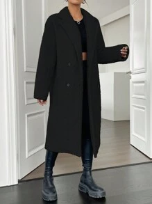 SHEIN Unity 素色西裝領雙排釦外套 - 黑色 - 查看 7