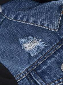 SHEIN Tween Boy Colorblock Hooded 2 In 1 Denim Jacket Without Tee Chic Outfits For Autumn/Winter - Dark Wash - View 6